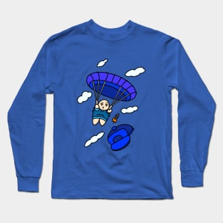 Cartoon boy with blue parachute Long Sleeve T-Shirt